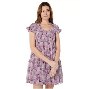 En Saison Luiciate Floral Lavender Smocked Bodice Mini Dress Women's Sz M NWOT